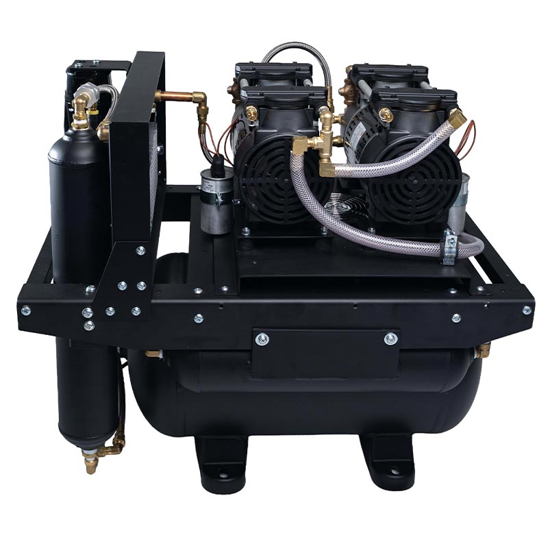 Tech West triple compressor heads on equipment rack