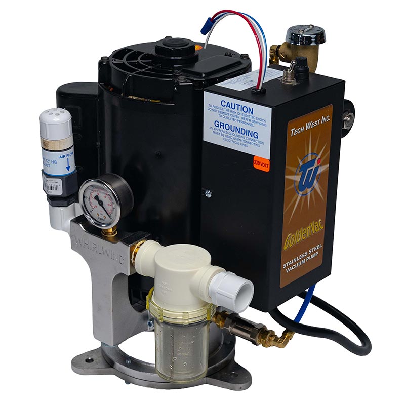 Tech West GoldenVac pump with gauge and filter assembly