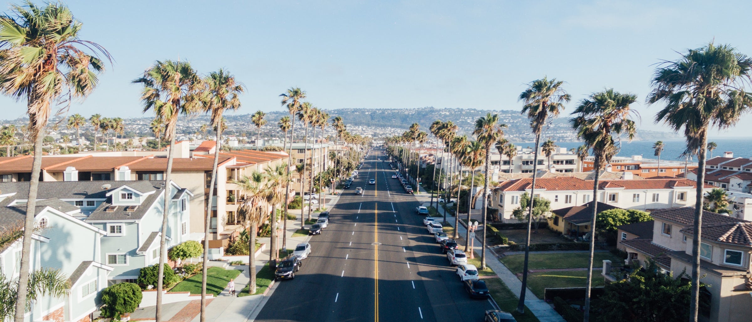 Palm lined coastal street in Southern California